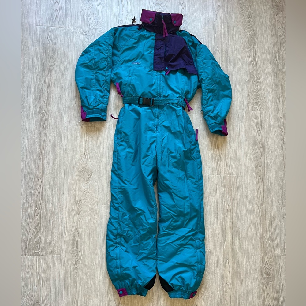 VINTAGE COLUMBIA Ski Suit One Piece Snowsuit Snow Bib Apres 80s Womens LARGE
